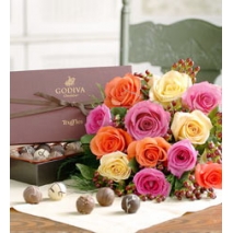 Multicolored Roses w/ Chocolates To Philippines
