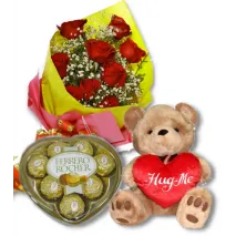 12 Red Rose bouquet,Ferrero chocolate box With Bear To Philippines