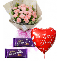 12 Pink Roses,Cadbury Dairy Milk.with Love U Balloon To Philippines
