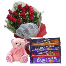 Roses Bouquet,Pink Bear with Cadbury Chocolates Send To Philippines