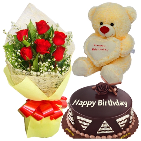 buy choco cake red roses bouquet with bear to cebu