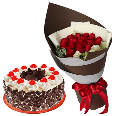 send red rose bouquet with black forest cake to philippines