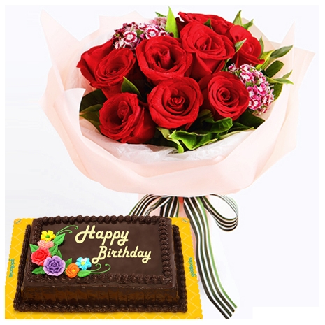 red roses bouquet with choco chiffon cake philippines