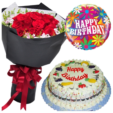 roses bouquet fruity cake and balloon to philippines