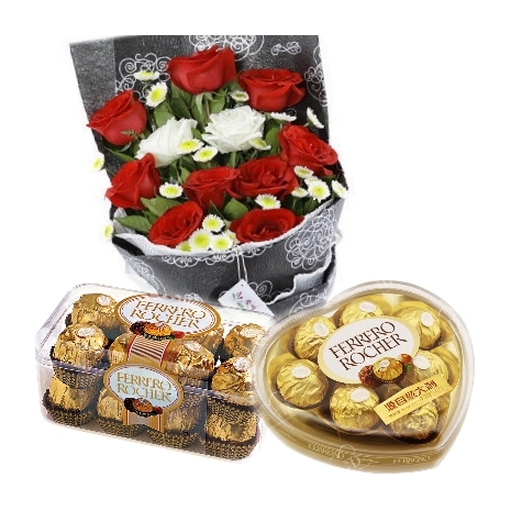 12 Mixed Roses with 2 Ferrero Box To Philippines
