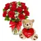 12 Red Roses Vase with Love U Bear Send To Philippines